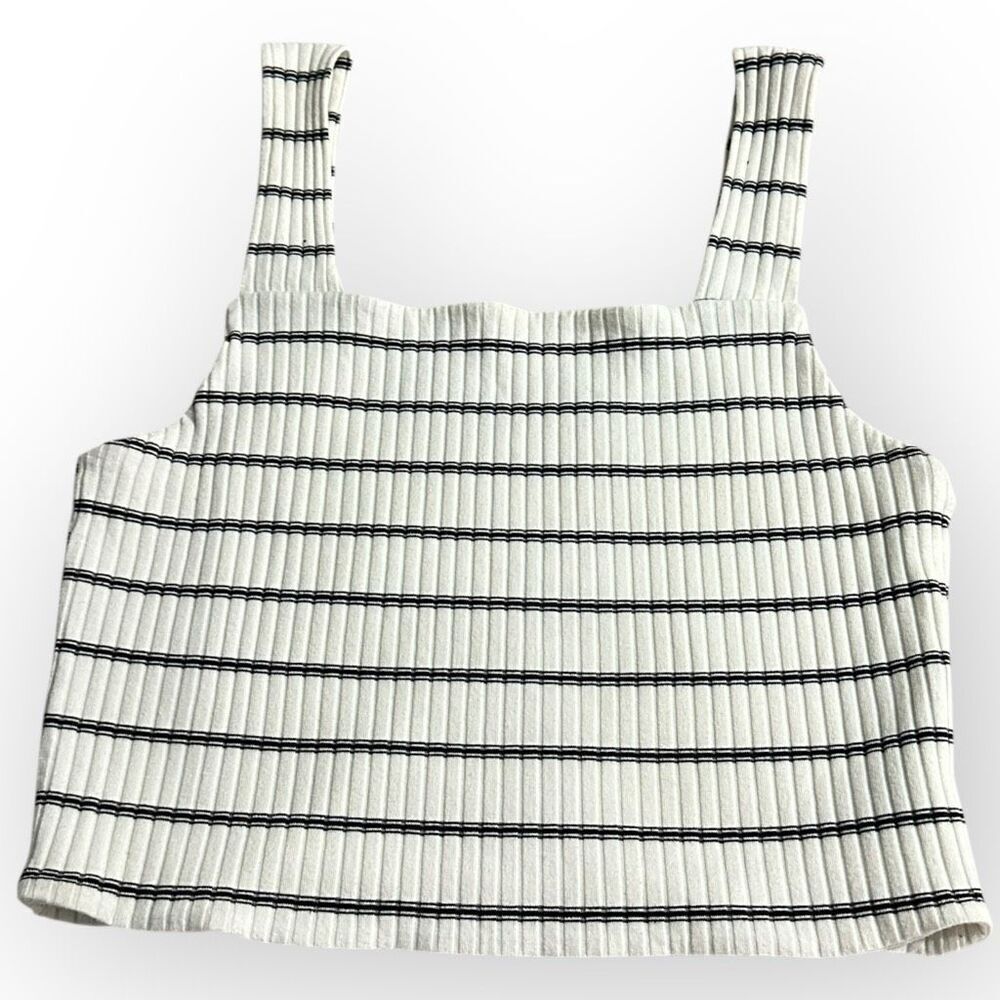 American Eagle Women's Size XL Black White Ribbed Knit Cropped Top Shirt